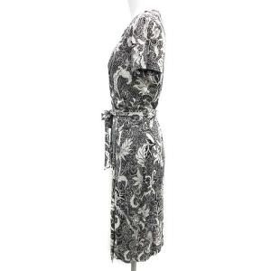 DIANE von FURSTENBERG 17SS ラップドレス ワンピース ひざ丈 半袖 カシュクール シルク ボタニカル柄 2 M ブラック ホワイト