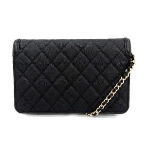 CHANEL 20年製 CCフィリグリー マトラッセ チェーン ウォレットバッグ ショルダーバッグ 長財布 キャビアスキン ココマーク 黒 ブラック /KH ■OH