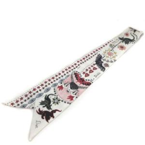 ミッツァ リボンスカーフ シルク Le Diable 総柄 ホワイト