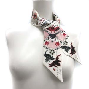Dior ミッツァ リボンスカーフ シルク Le Diable 総柄 ホワイト