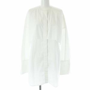 19SS ソフトタイプライターノーカラーシャツ ブラウス 長袖 ロング 比翼ボタン 38