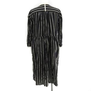 nest Robe bisque  シャツワンピース ロング マキシ丈 バンドカラー 七分袖 ストライプ 麻混 リネン混 紺 ネイビー グレー