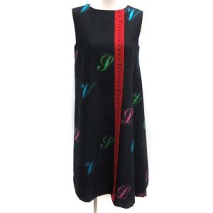 19AW 36 S ウールレタードワンピース ひざ丈 ノースリーブ 黒 ブラック 赤 レッド