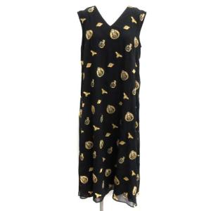 38 M エンブレム刺繍ワンピース ロング ノースリーブ 黒 ブラック