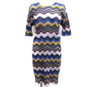 イッセイミヤケ 18AW 2 M ワンピース 総柄 プリーツ ひざ丈 五分袖 マルチカラー