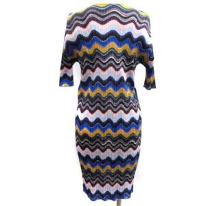 PLEATS PLEASE ISSEY MIYAKE イッセイミヤケ 18AW 2 M ワンピース 総柄 プリーツ ひざ丈 五分袖 マルチカラー