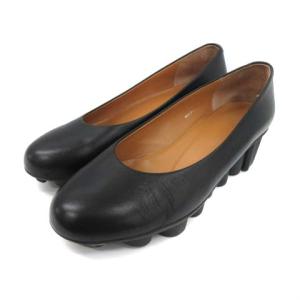 PLEATS PLEASE ISSEY MIYAKE ウェッジソール レザー パンプス 22cm 黒