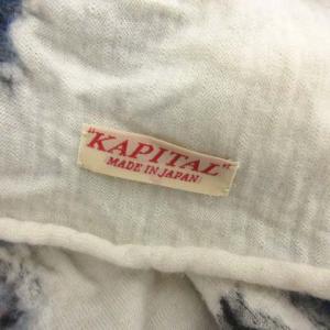 KAPITAL ストール マフラー ニット 総柄 白 ホワイト 青 ブルー