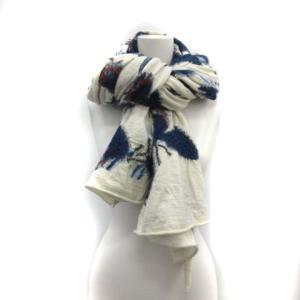 KAPITAL ストール マフラー ニット 総柄 白 ホワイト 青 ブルー