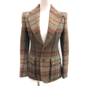 2 M テーラードジャケット チェック ウール 2B 茶 ブラウン
