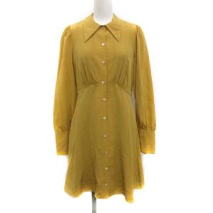 silk point collar shirtdress シャツワンピース ミニ 長袖 シルク 0 XS 黄 イエロー オリーブ