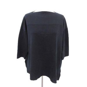 16Gミラノ編みアシンメトリーニットカットソー ネイビー