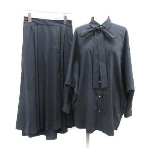 セットアップ 上下 シャツ ブラウス 長袖 ドルマンスリーブ ボウタイ リボン スカート ロング マキシ フレア フィッシュテール