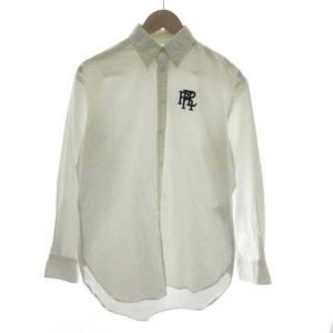 BOYFRIEND FIT カジュアルシャツ 長袖 ボタンダウン ロゴ 刺繍 XS 白 ホワイト