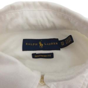 RALPH LAUREN BOYFRIEND FIT カジュアルシャツ 長袖 ボタンダウン ロゴ 刺繍 XS 白 ホワイト
