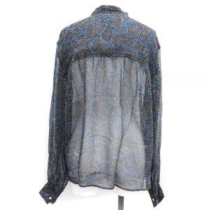 ISABEL MARANT ETOILE 18AW ブラウス シャツ バンドカラー 長袖 シアー シースルー 総柄 絹 シルク 36 S 黒 ブラック 紺 ネイビー