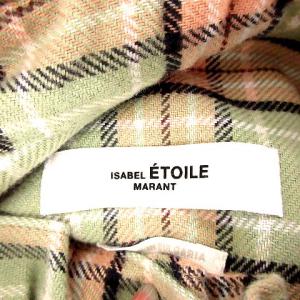 ISABEL MARANT ETOILE 19W ILARIA コットン ネルシャツ チェック オーバーサイズ フリル 長袖 34 S セージグリーン ピンク 緑