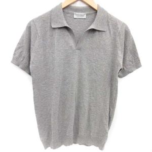 ポロシャツ ニット スキッパー 半袖 コットン S グレー