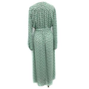 Ron Herman 小花柄ワンピース ロング マキシ フレア 長袖 ウエストリボン スキッパー 総柄 XS 緑 グリーン