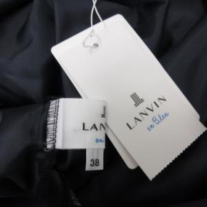 LANVIN en Bleu 38 M ワンピース ロング フレア ノースリーブ 切替 紺 ネイビー