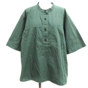 MHL. 20SS 3 L COMPACT COTTON POPLIN ブラウス シャツ バンドカラー プルオーバー 半袖 緑 グリーン