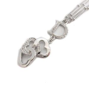 ネックレス ペンダント ブランドロゴ トリプルハート ラインストーン 2連 シルバー