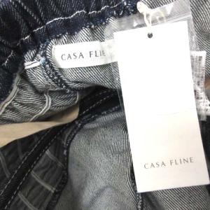 CASA FLINE 19SS F フロントホックデニム ロングワンピース プリーツ フレア ノースリーブ 紺 ネイビー