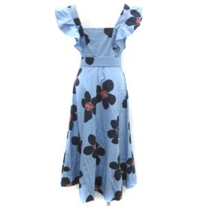 kate spade new york 2 M グランドフローラポプリンミディドレス ワンピース ロング 花柄 フリル ノースリーブ 青 ブルー 紺 ネイビー