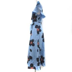 kate spade new york 2 M グランドフローラポプリンミディドレス ワンピース ロング 花柄 フリル ノースリーブ 青 ブルー 紺 ネイビー