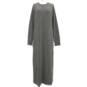 ニットワンピース カシミヤ ロング マキシ クルーネック 長袖 M グレー