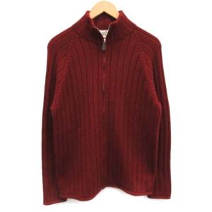 リブニットカーディガン スタンドカラー ウール イタリア製 M ボルドー