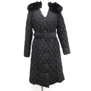 ダウンコート キルティングコート 中綿 ロング フォックスファー ベルト 36 S 黒 ブラック