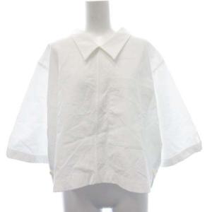 Button Back Polo Shirt ポロシャツ ブラウス バックボタン 五分袖 ビッグポケット 40 L 白 ホワイト