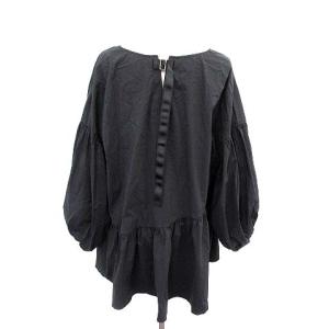 ELENDEEK ブラウス カットソー プルオーバー パフスリーブ Vネック 長袖 F 黒 ブラック