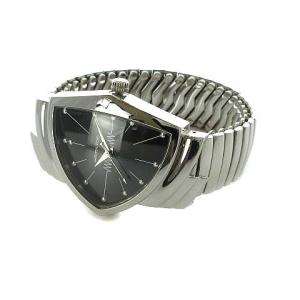 Hamilton ベンチュラ 腕時計 ウォッチ 蛇腹ベルト クォーツ アナログ 3針 ブラック文字盤 黒 シルバー