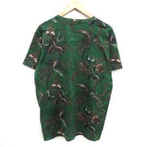 ETRO Tシャツ カットソー 半袖 Vネック 総柄 イタリア製 M 緑 グリーン
