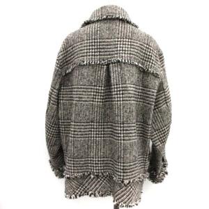 LANVIN en Bleu ツィードオーバーサイズジャケット グレンチェック ウール 38 M 黒 ブラック 白 ホワイト