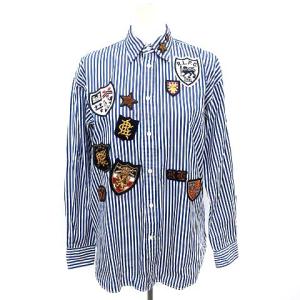 シャツ ストライプ BOYFRIEND FIT エンブレム ワッペン 長袖 0 S ネイビー ホワイト