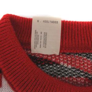 N.HOOLYWOOD エヌハリ レタードニット セーター 長袖 総柄 ロゴ 38 M ウール混 赤 レッド 白 ホワイト