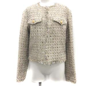 Jules TOURNIER ジャケット ノーカラー ツイード ラメ 36 S ベージュ 黒 ブラック ゴールド