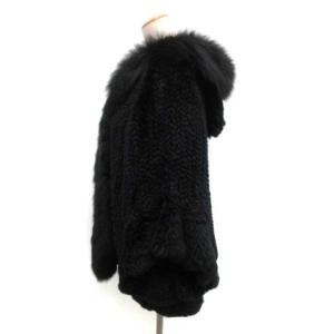 GRACE CONTINENTAL フードファーフリルコート ショート丈 毛皮 フレアスリーブ 七分袖 ラビットファー フォックスファー 36 S 黒 ブラック