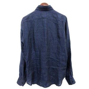 GUY ROVER SHIPS別注 シャツ リネン100％ ホリゾンタルカラー 麻 長袖 M ネイビー 紺