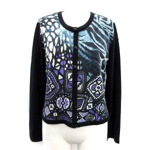 FASHION カーディガン ニット カシミヤシルクブレンド 総柄 切替 42 L ブラック ブルー