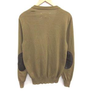 Martin Margiela 14 メゾンマルタンマルジェラ 15SS カーディガン ニット エルボーパッチ ラムレザー 長袖 M カーキ 茶