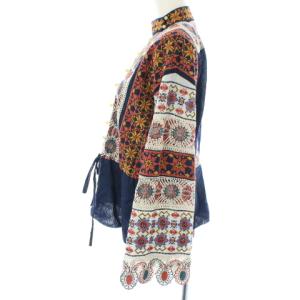 TORY BURCH ブラウス シャツ 長袖 刺繍 リボン 2 M 紺 ネイビー 赤 レッド