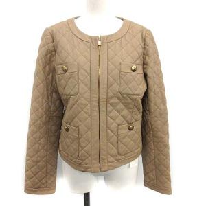 ノーカラージャケット 革ジャン キルティング ラムレザー 羊革 ジップアップ 38 M ベージュ