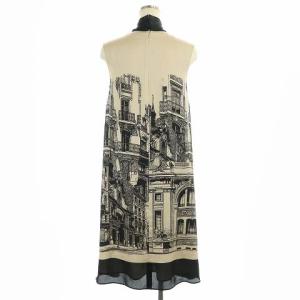 Grace Class 19AW ワンピース ひざ丈 ノースリーブ リボン 総柄 36 S ベージュ 黒 ブラック