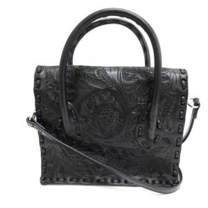 CARVING TRIBES カービングバッグ ハンドバッグ ショルダーバッグ レザー 2way 型押し 花柄 黒 ブラック