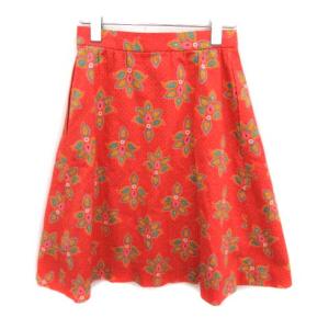 YVES SAINT LAURENT ヴィンテージ ひざ丈総柄スカート M オレンジ