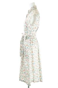 OLD ENGLAND シャツワンピース ひざ下丈 半袖 花柄 フローラル タグ付き ペチコート付き 34 XS 白 ホワイト